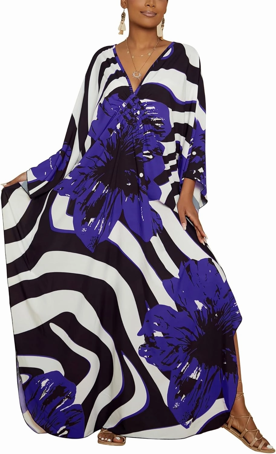 Bsubseach Women Floral Print Kaftan Dresses Plus Size Swimsuit Coverup 2025 Summer Bathing Suit Caftan Loungewear Beach Dress
