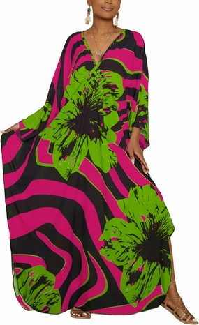 Bsubseach Women Floral Print Kaftan Dresses Plus Size Swimsuit Coverup 2025 Summer Bathing Suit Caftan Loungewear Beach Dress