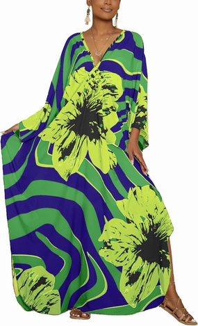 Bsubseach Women Floral Print Kaftan Dresses Plus Size Swimsuit Coverup 2025 Summer Bathing Suit Caftan Loungewear Beach Dress