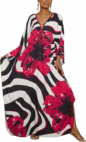 Bsubseach Women Floral Print Kaftan Dresses Plus Size Swimsuit Coverup 2025 Summer Bathing Suit Caftan Loungewear Beach Dress