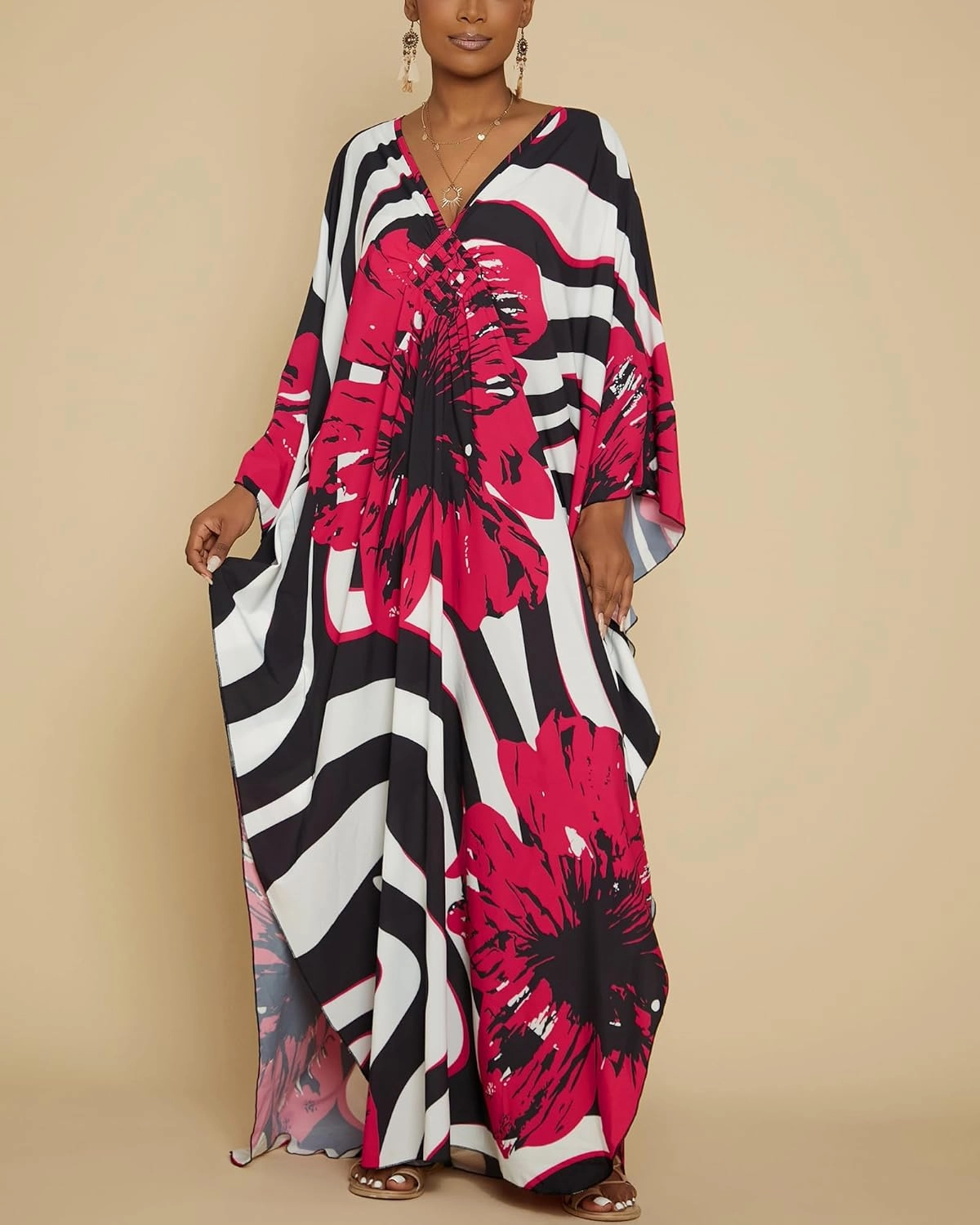 Bsubseach Women Floral Print Kaftan Dresses Plus Size Swimsuit Coverup 2025 Summer Bathing Suit Caftan Loungewear Beach Dress