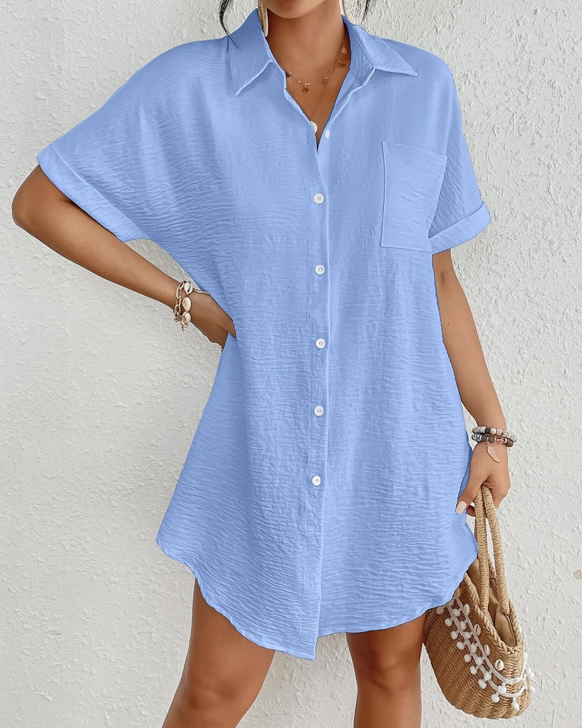 Bsubseach Women Swimsuit Coverup Shirt Dress Button Down Bathing Suit Cover Up Beachwear