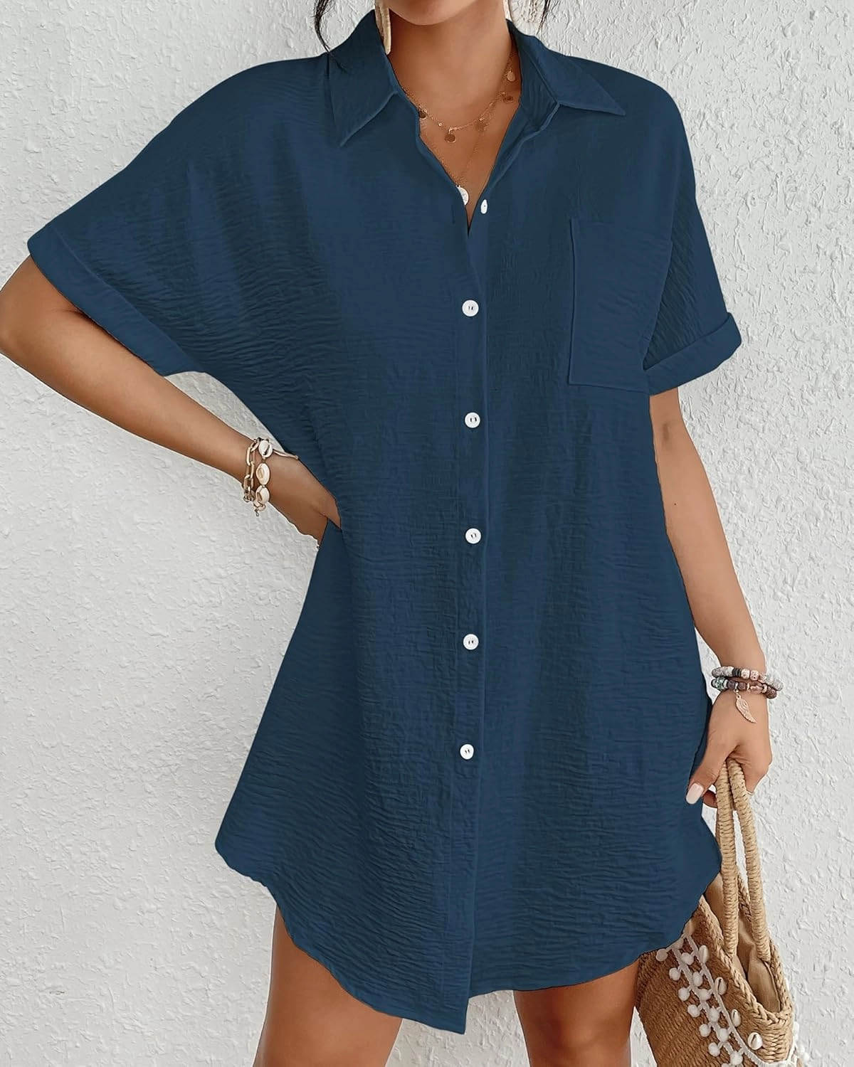 Bsubseach Women Swimsuit Coverup Shirt Dress Button Down Bathing Suit Cover Up Beachwear