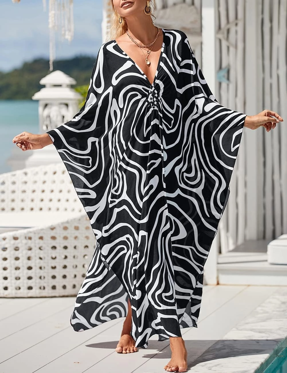 Bsubseach Womens Animal Print Kaftan Dresses Plus Size Caftans Swimwear Coverups 2025 Summer Bathing Suit Maxi Beach Dress