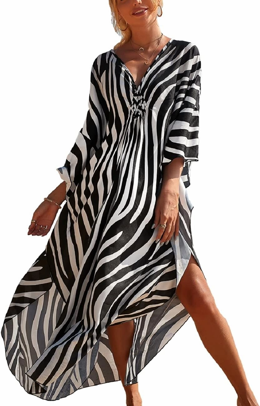 Bsubseach Womens Animal Print Kaftan Dresses Plus Size Caftans Swimwear Coverups 2025 Summer Bathing Suit Maxi Beach Dress