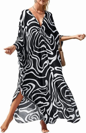 Bsubseach Womens Animal Print Kaftan Dresses Plus Size Caftans Swimwear Coverups 2025 Summer Bathing Suit Maxi Beach Dress