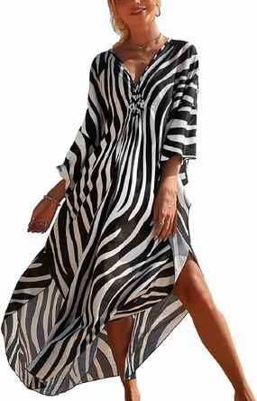 Bsubseach Womens Animal Print Kaftan Dresses Plus Size Caftans Swimwear Coverups 2025 Summer Bathing Suit Maxi Beach Dress