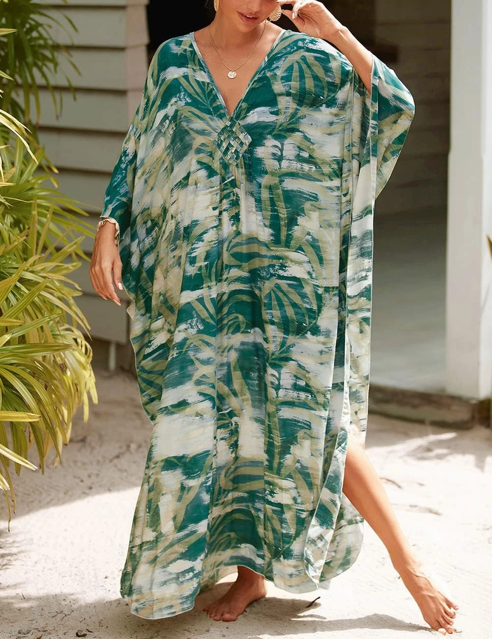 Bsubseach Womens Animal Print Kaftan Dresses Plus Size Caftans Swimwear Coverups 2025 Summer Bathing Suit Maxi Beach Dress