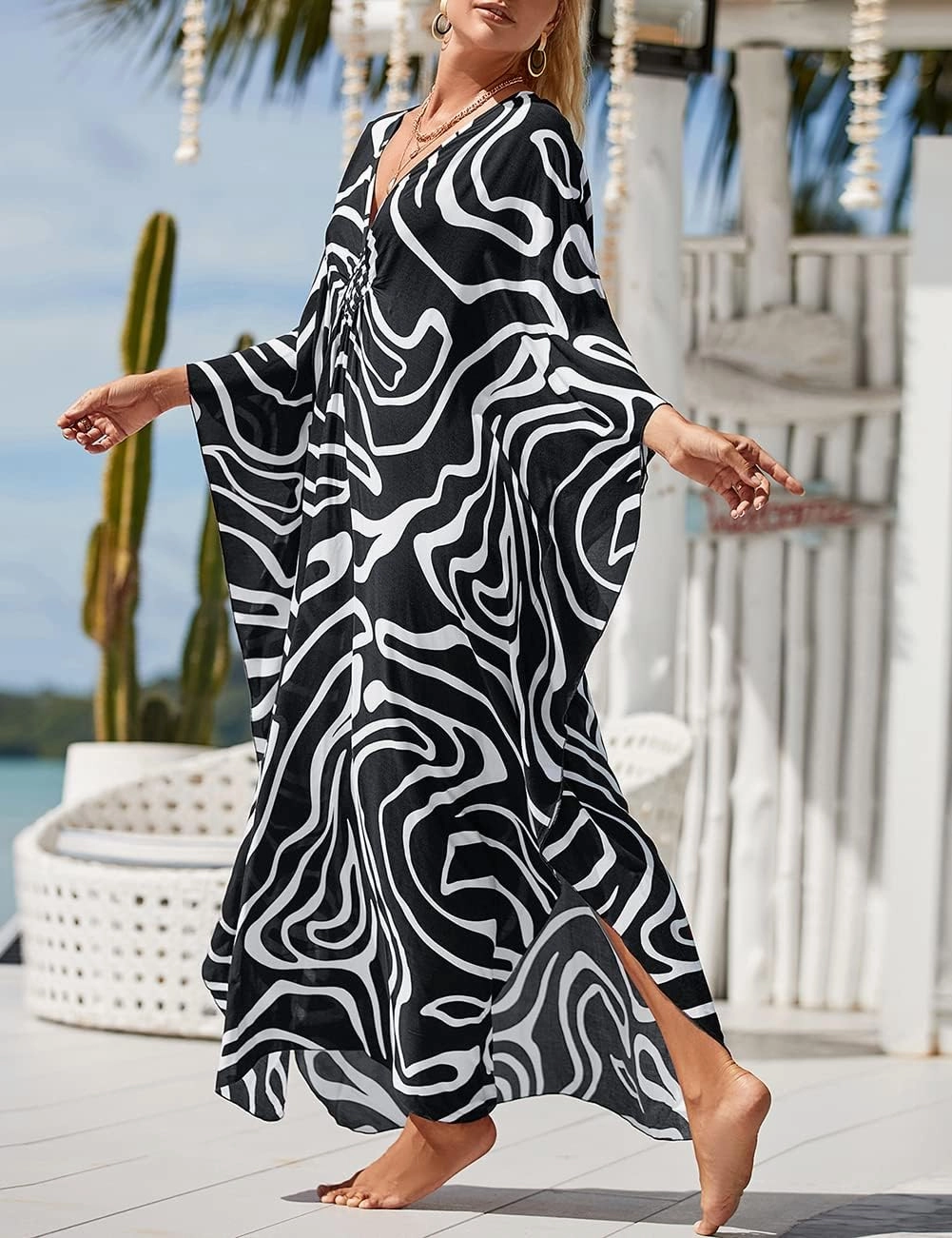 Bsubseach Womens Animal Print Kaftan Dresses Plus Size Caftans Swimwear Coverups 2025 Summer Bathing Suit Maxi Beach Dress