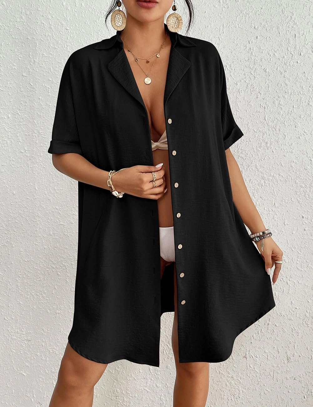 Bsubseach Womens Bathing Suit Cover Ups Bikini Swimsuit Coverup for Women 2024 Button Down Beach Dress Shirt