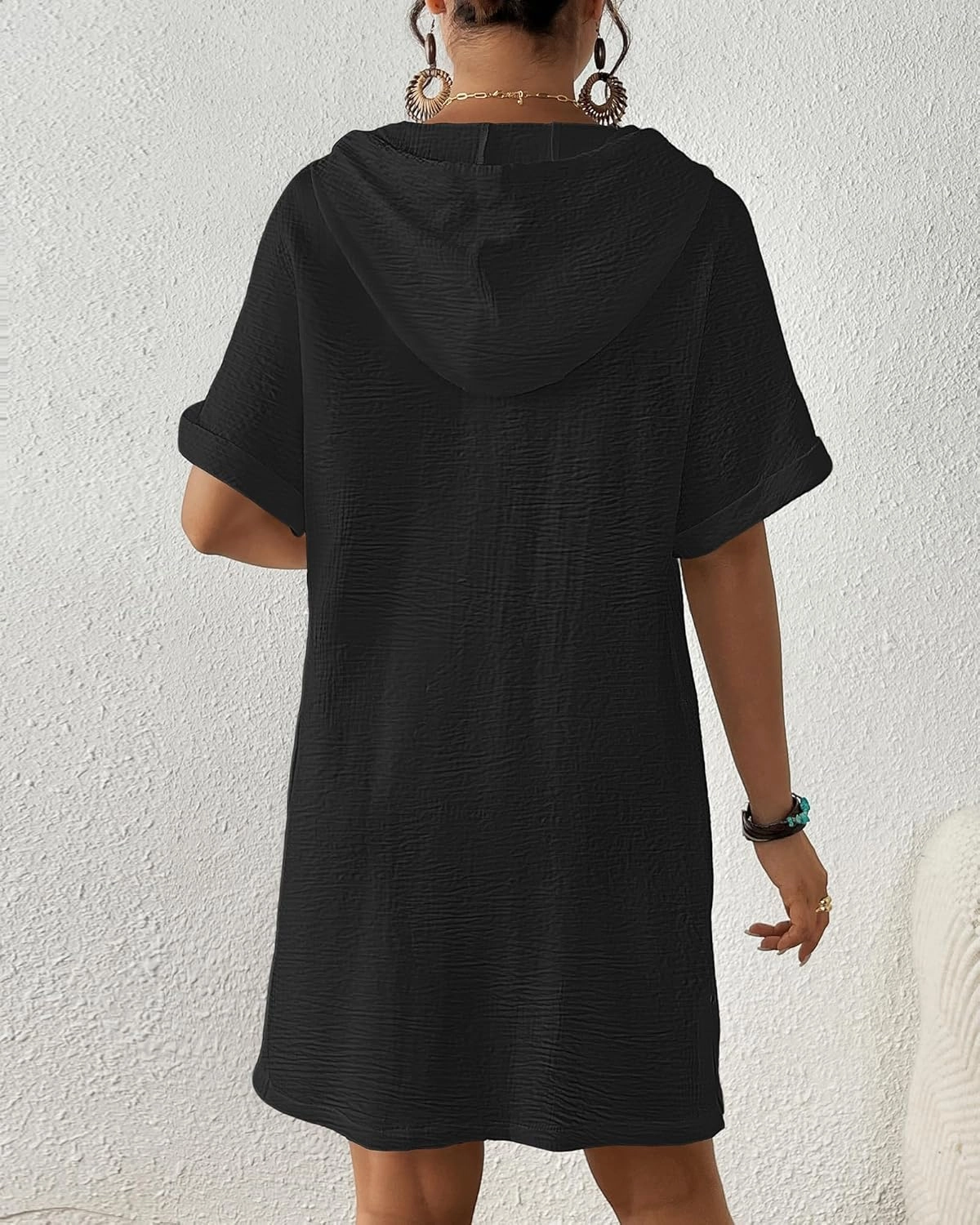 Bsubseach Womens Swimsuit Cover Up Shirt Button Down Short Sleeve Bathingsuit Coverups Hooded Beach Coverup With Pockets