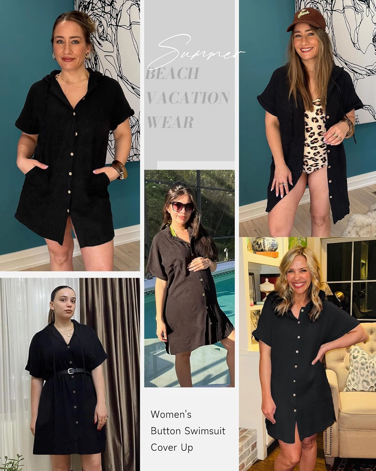 Bsubseach Womens Swimsuit Cover Up Shirt Button Down Short Sleeve Bathingsuit Coverups Hooded Beach Coverup With Pockets