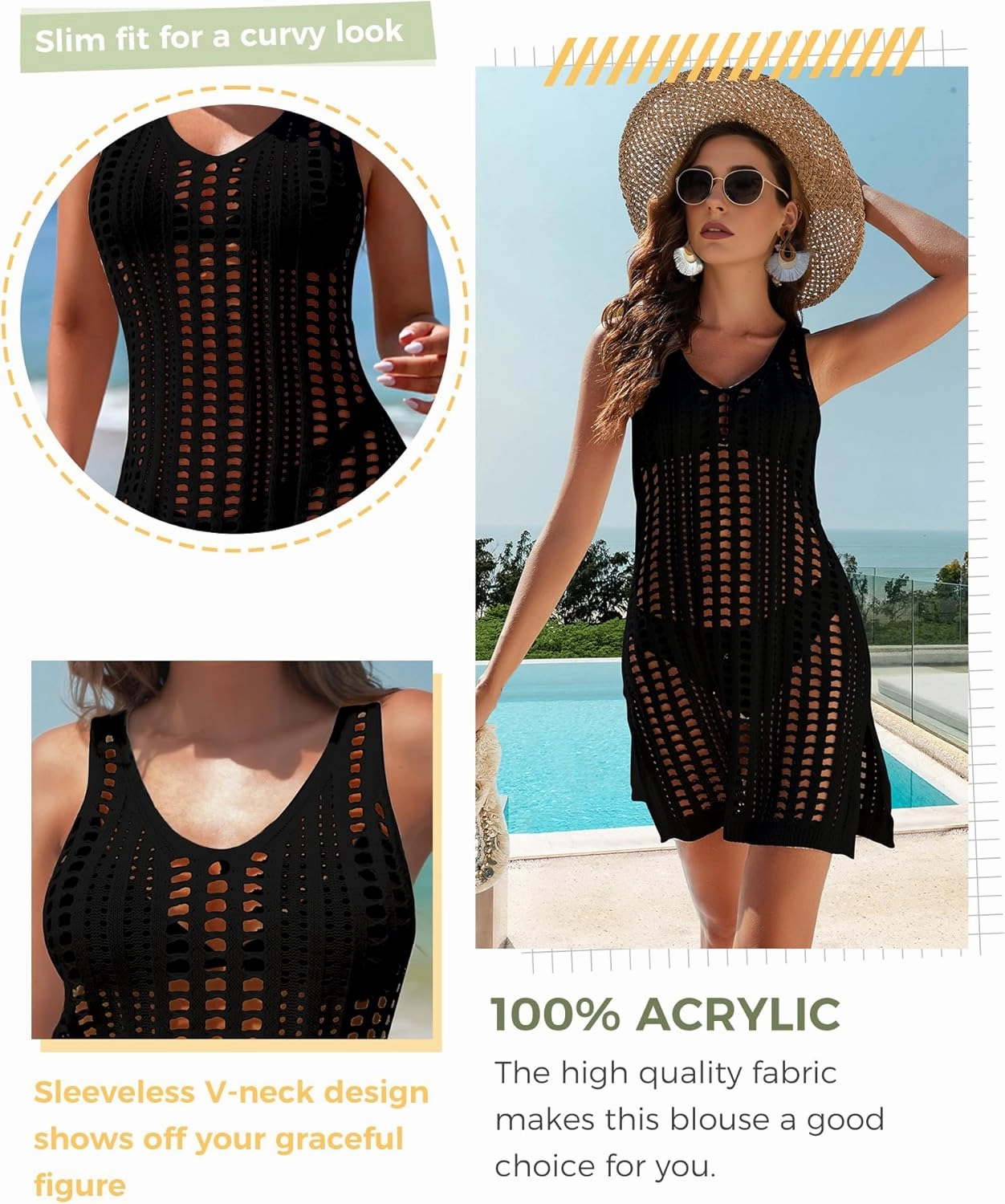 Buauty Women's Crochet Swimsuit Coverup - Lightweight Bikini Cover Ups Dress for Beach, Bathing Suit and Vacation Essentials