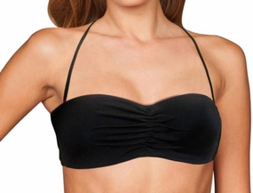 Center Ruched Bandeau Bikini Top In Black