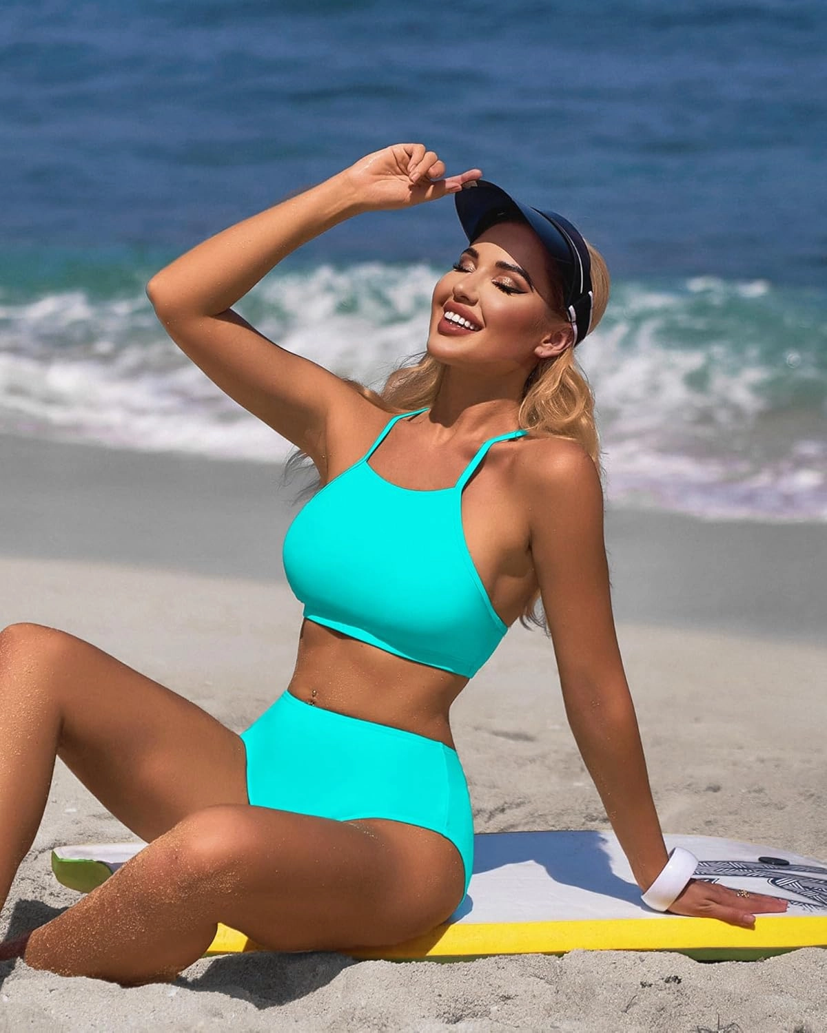 CharmLeaks Women's High Waisted Bikini Sets Sporty Two Piece Swimsuit Tummy Control Bathing Suit with Pockets
