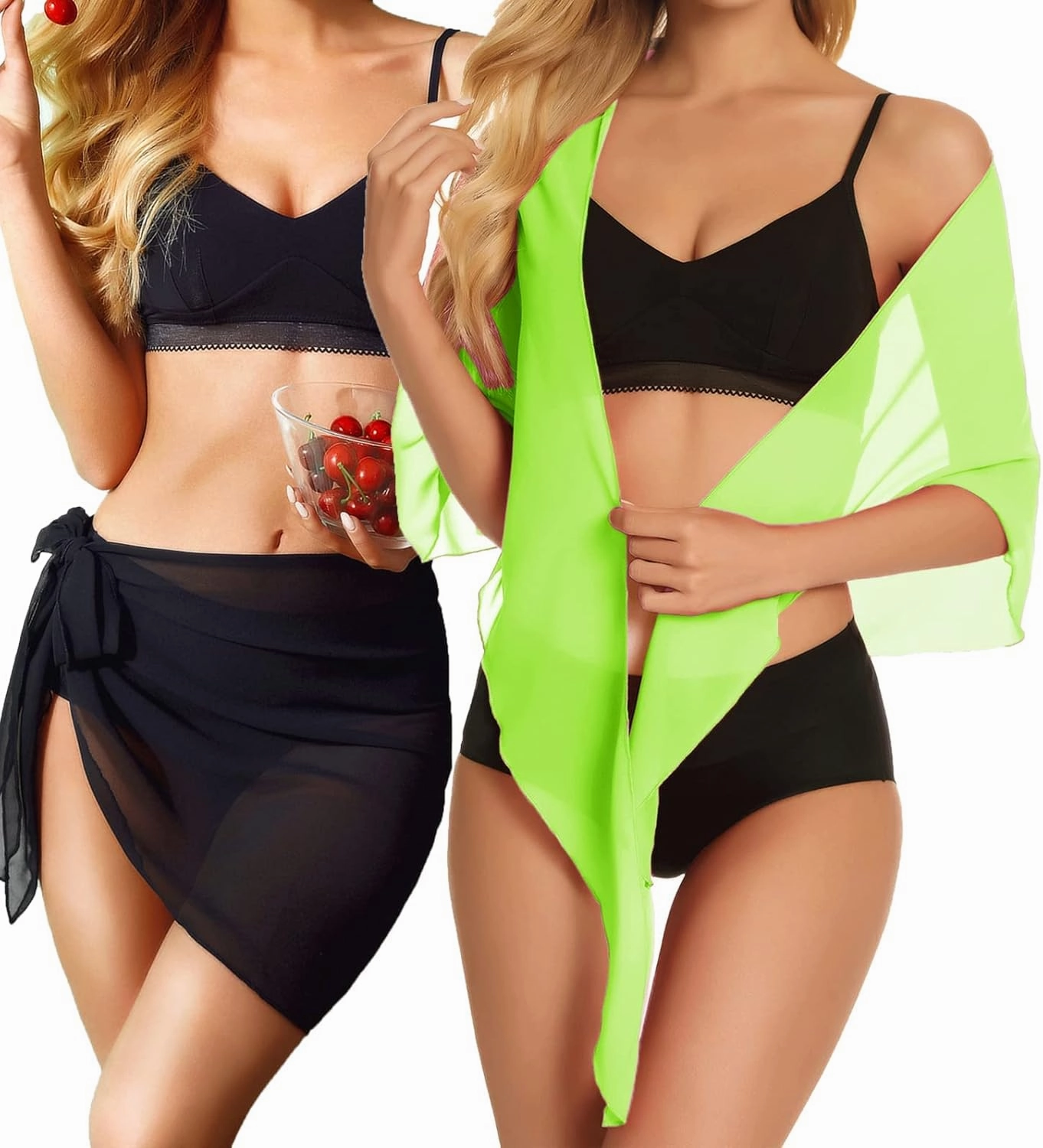 CHICGAL 2 Pieces Women Beach Sarong Bathing Suit Wrap Skirt Sheer Bikini Swimsuit Cover Ups for Swimwear