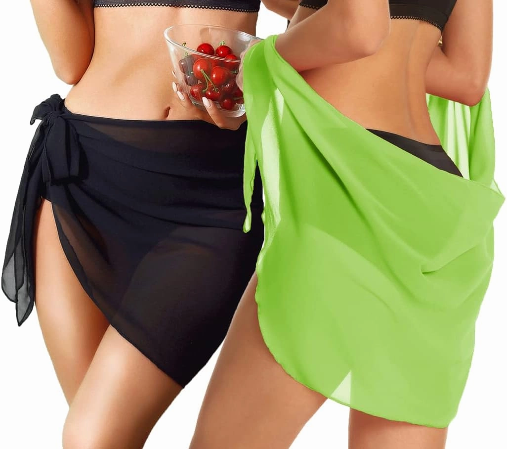 CHICGAL 2 Pieces Women Beach Sarong Bathing Suit Wrap Skirt Sheer Bikini Swimsuit Cover Ups for Swimwear
