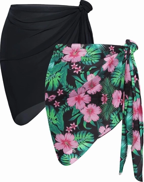 CHICGAL 2 Pieces Women Beach Sarong Bathing Suit Wrap Skirt Sheer Bikini Swimsuit Cover Ups for Swimwear