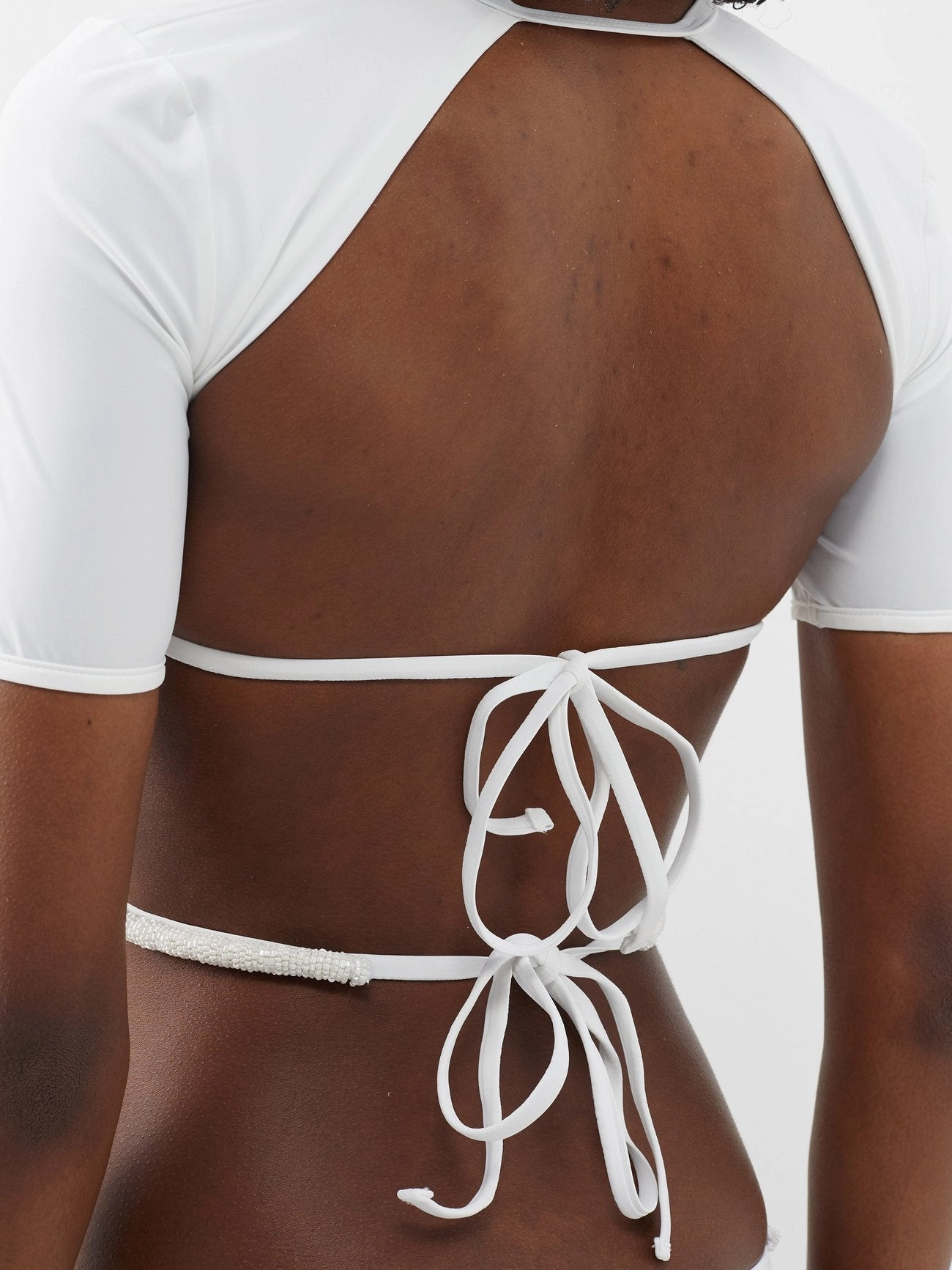 CHRISTOPHER ESBER White Seed Bead Embroidered Backless Tie-Up Bikini Top