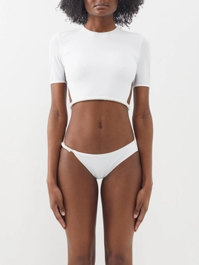 CHRISTOPHER ESBER White Seed Bead Embroidered Backless Tie-Up Bikini Top