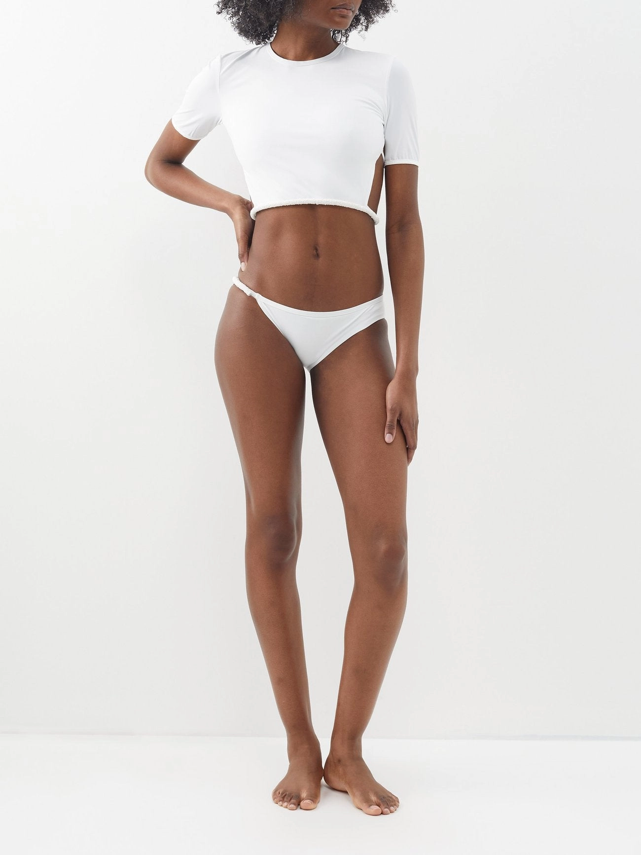 CHRISTOPHER ESBER White Seed Bead Embroidered Backless Tie-Up Bikini Top