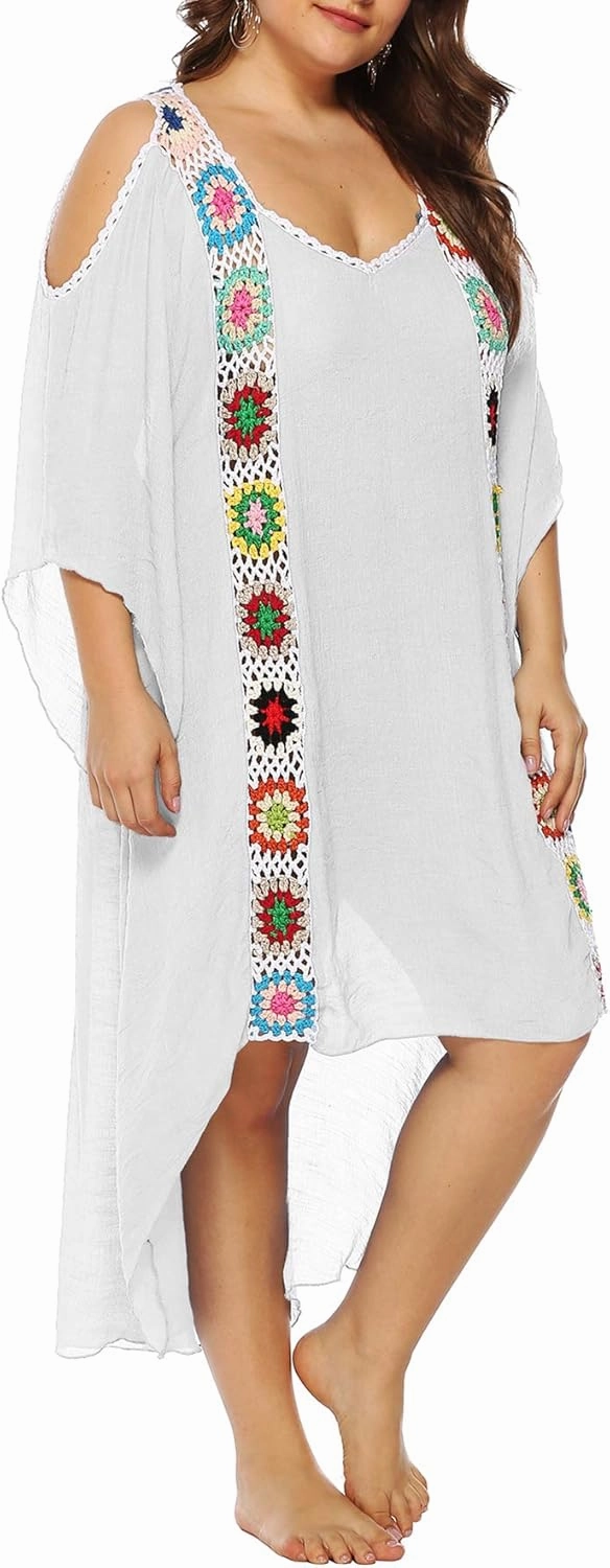 Chrisuno Women's Plus Size Bathing Suit Cover Ups Swimsuit Coverups Dress Soft Crochet Bikini Beach Skirt