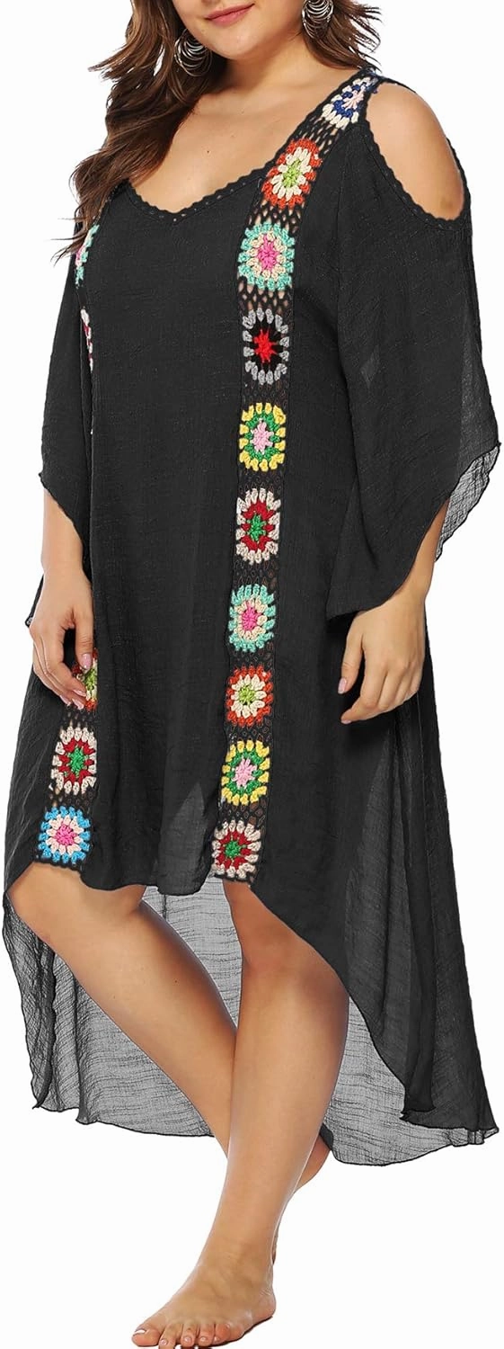 Chrisuno Women's Plus Size Bathing Suit Cover Ups Swimsuit Coverups Dress Soft Crochet Bikini Beach Skirt