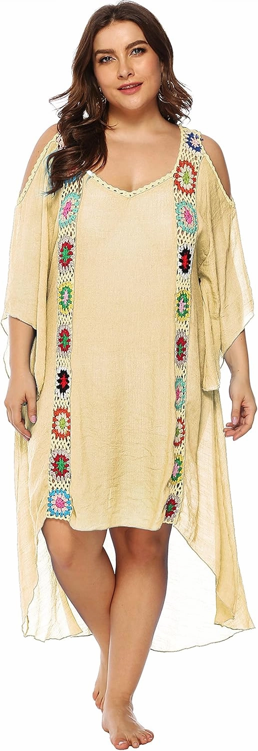 Chrisuno Women's Plus Size Bathing Suit Cover Ups Swimsuit Coverups Dress Soft Crochet Bikini Beach Skirt