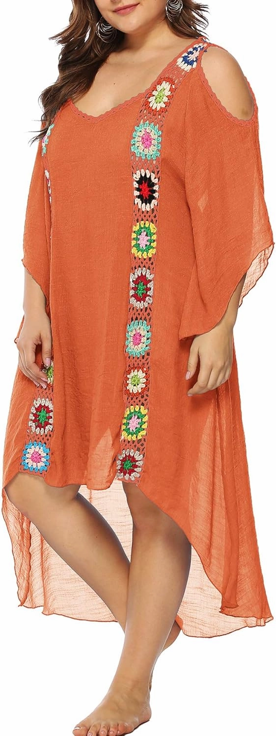 Chrisuno Women's Plus Size Bathing Suit Cover Ups Swimsuit Coverups Dress Soft Crochet Bikini Beach Skirt