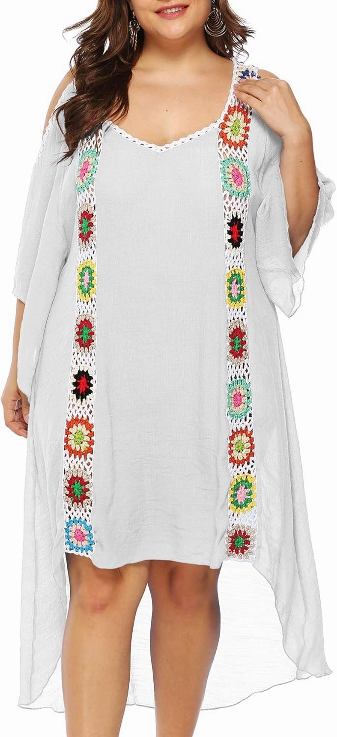 Chrisuno Women's Plus Size Bathing Suit Cover Ups Swimsuit Coverups Dress Soft Crochet Bikini Beach Skirt