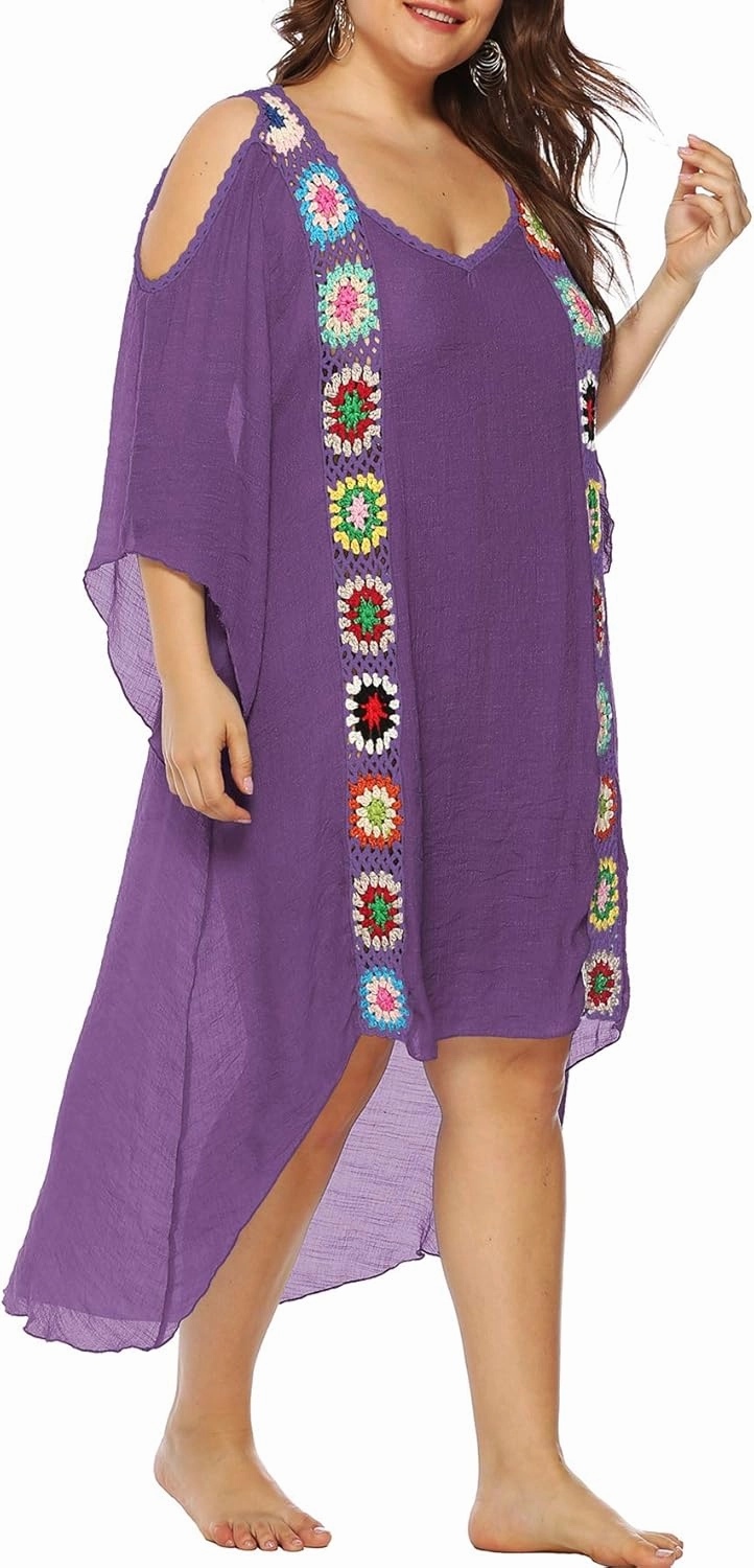 Chrisuno Women's Plus Size Bathing Suit Cover Ups Swimsuit Coverups Dress Soft Crochet Bikini Beach Skirt