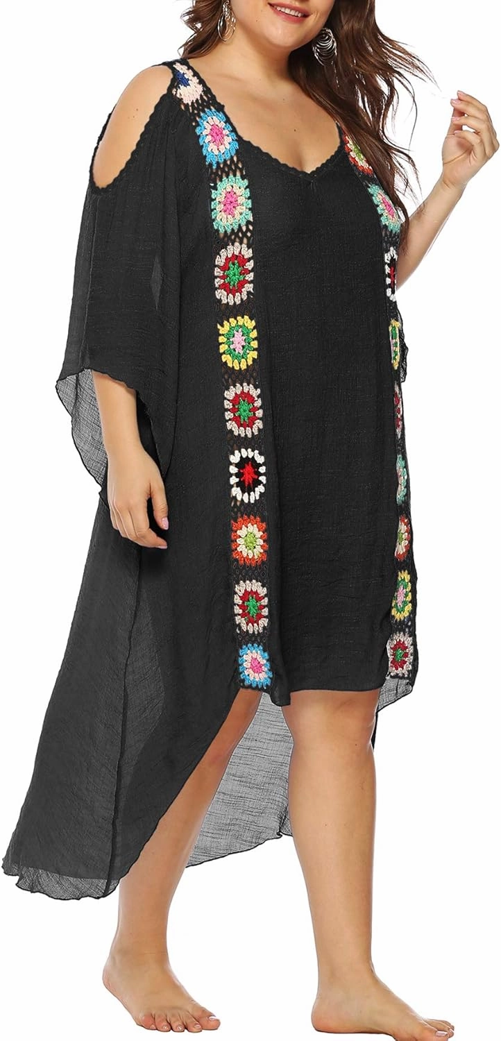 Chrisuno Women's Plus Size Bathing Suit Cover Ups Swimsuit Coverups Dress Soft Crochet Bikini Beach Skirt