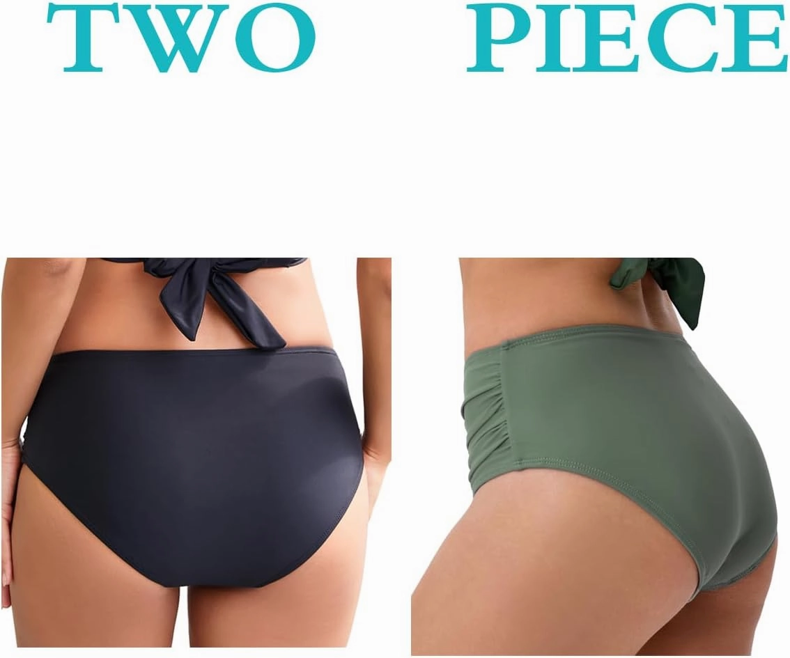 COCOPEAR Full Coverage Bikini Bottoms for Women Mid Rise Bathing Suit Bottoms for Women Ruched Tummy Control Swim Bottoms