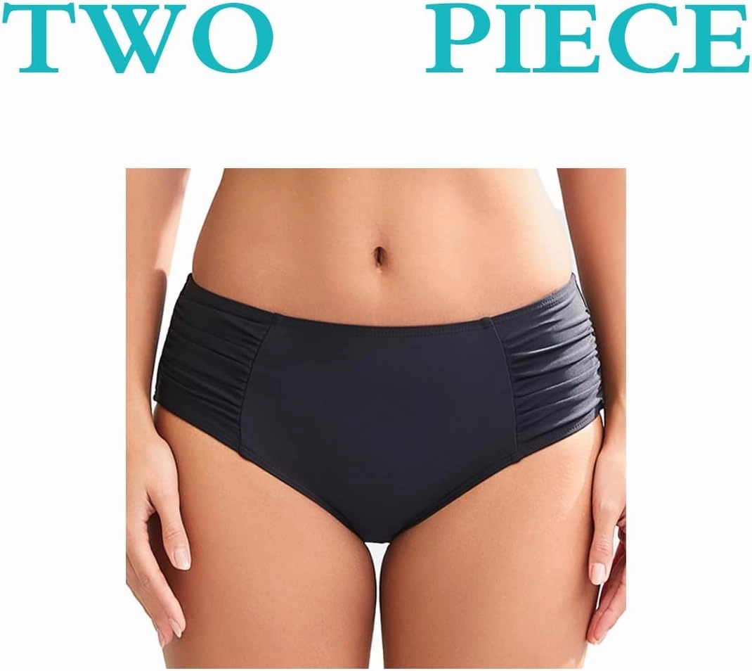 COCOPEAR Full Coverage Bikini Bottoms for Women Mid Rise Bathing Suit Bottoms for Women Ruched Tummy Control Swim Bottoms