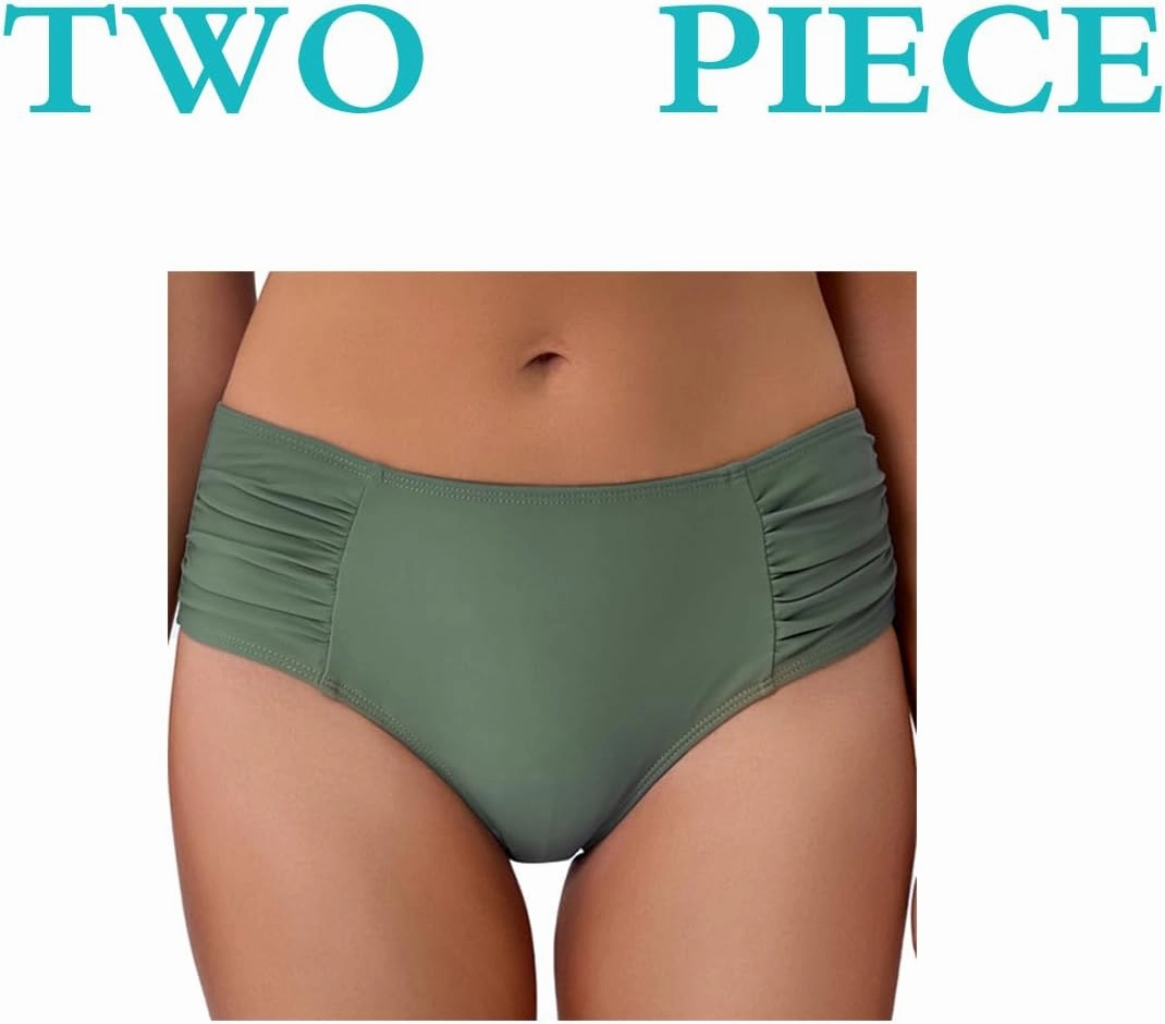 COCOPEAR Full Coverage Bikini Bottoms for Women Mid Rise Bathing Suit Bottoms for Women Ruched Tummy Control Swim Bottoms