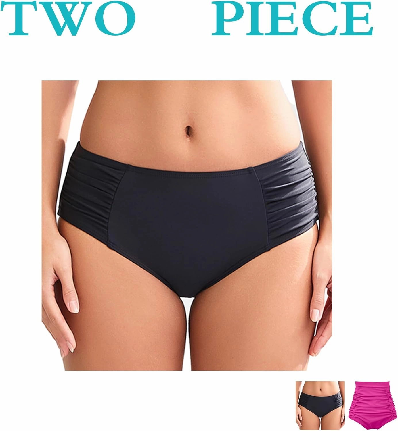 COCOPEAR Full Coverage Bikini Bottoms for Women Mid Rise Bathing Suit Bottoms for Women Ruched Tummy Control Swim Bottoms