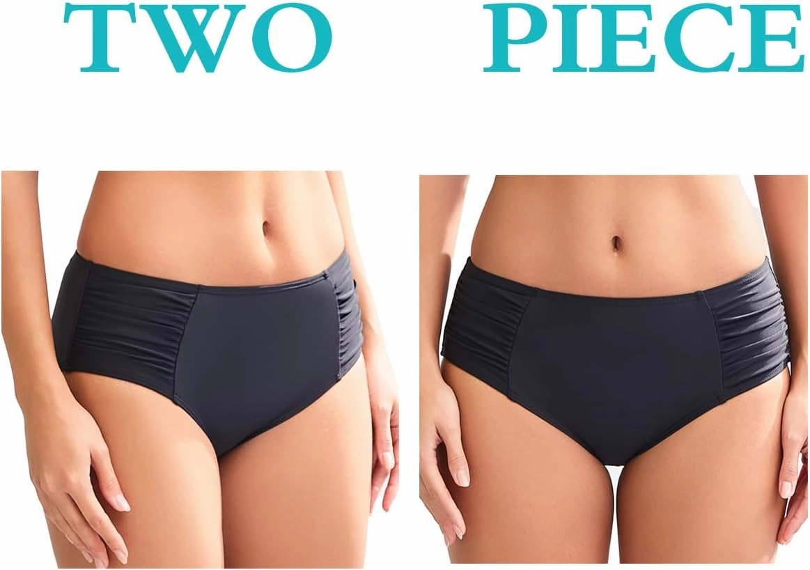 COCOPEAR Full Coverage Bikini Bottoms for Women Mid Rise Bathing Suit Bottoms for Women Ruched Tummy Control Swim Bottoms