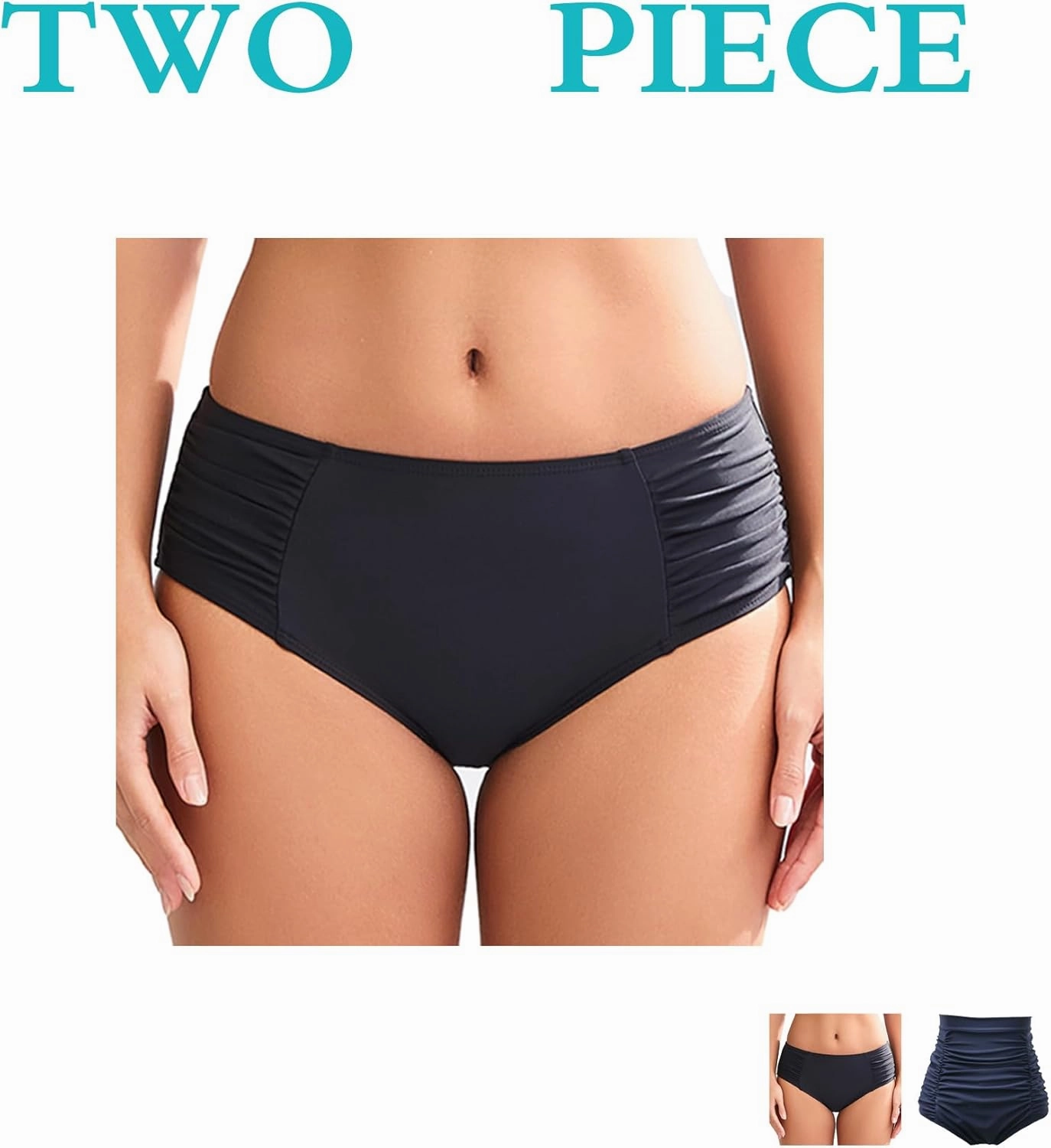 COCOPEAR Full Coverage Bikini Bottoms for Women Mid Rise Bathing Suit Bottoms for Women Ruched Tummy Control Swim Bottoms