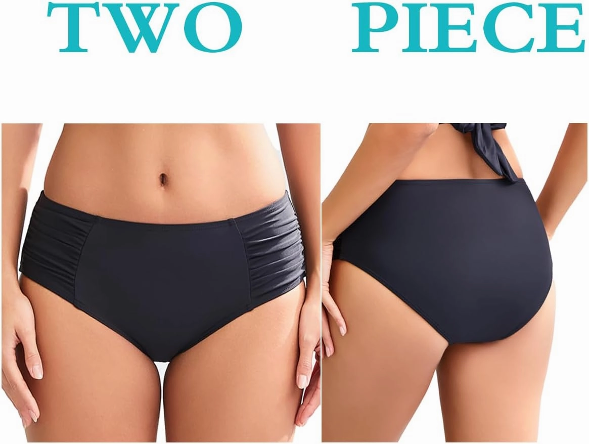COCOPEAR Full Coverage Bikini Bottoms for Women Mid Rise Bathing Suit Bottoms for Women Ruched Tummy Control Swim Bottoms