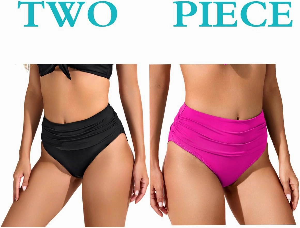 COCOPEAR Vintage High Waisted Bikini Bottoms for Women Ruched Full Coverage Bikini Bottom Tummy Control Swim Bottoms