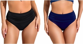 COCOPEAR Vintage High Waisted Bikini Bottoms for Women Ruched Full Coverage Bikini Bottom Tummy Control Swim Bottoms