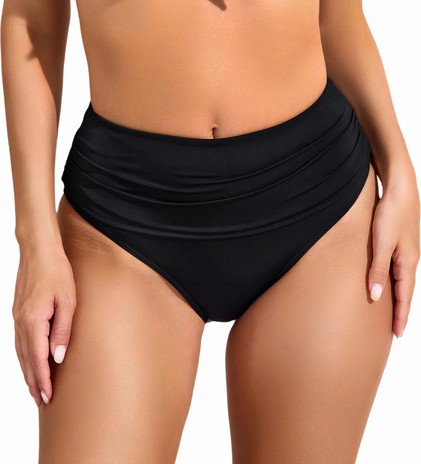 COCOPEAR Vintage High Waisted Bikini Bottoms for Women Ruched Full Coverage Bikini Bottom Tummy Control Swim Bottoms