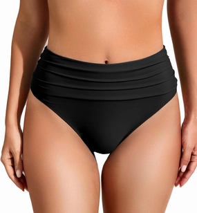 COCOPEAR Vintage High Waisted Bikini Bottoms for Women Ruched Full Coverage Bikini Bottom Tummy Control Swim Bottoms