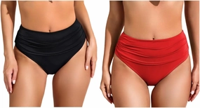 COCOPEAR Vintage High Waisted Bikini Bottoms for Women Ruched Full Coverage Bikini Bottom Tummy Control Swim Bottoms