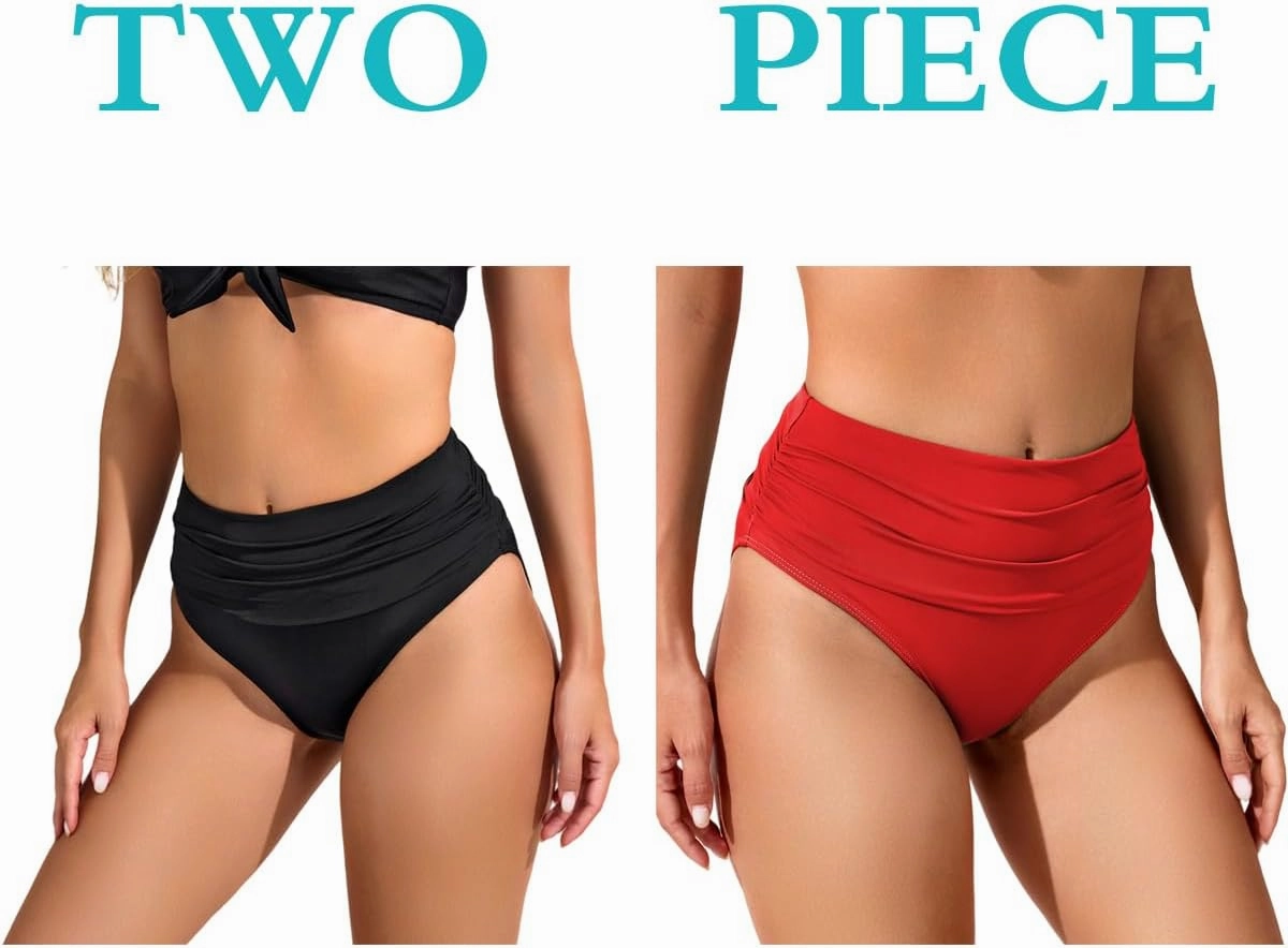 COCOPEAR Vintage High Waisted Bikini Bottoms for Women Ruched Full Coverage Bikini Bottom Tummy Control Swim Bottoms