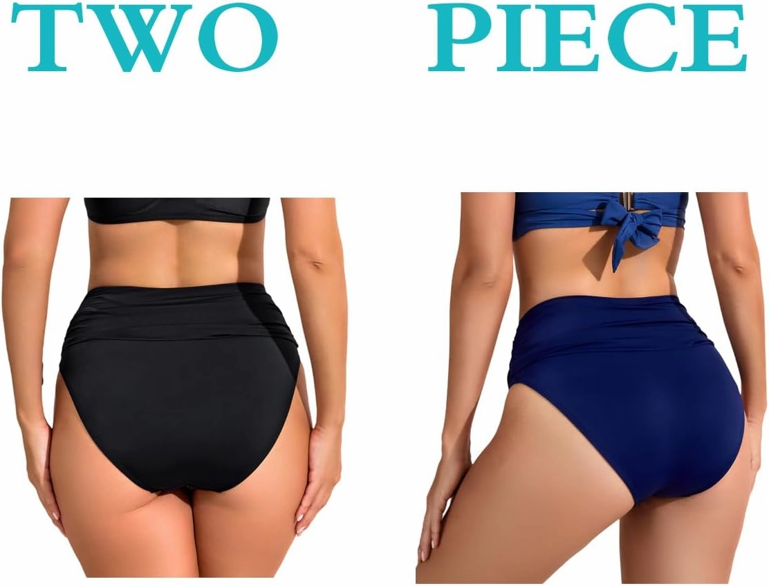 COCOPEAR Vintage High Waisted Bikini Bottoms for Women Ruched Full Coverage Bikini Bottom Tummy Control Swim Bottoms