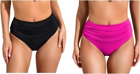 COCOPEAR Vintage High Waisted Bikini Bottoms for Women Ruched Full Coverage Bikini Bottom Tummy Control Swim Bottoms