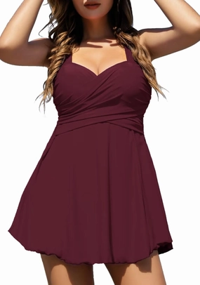 COCOPEAR Women's Elegant Crossover One Piece Swimdress Floral Skirted Swimsuit