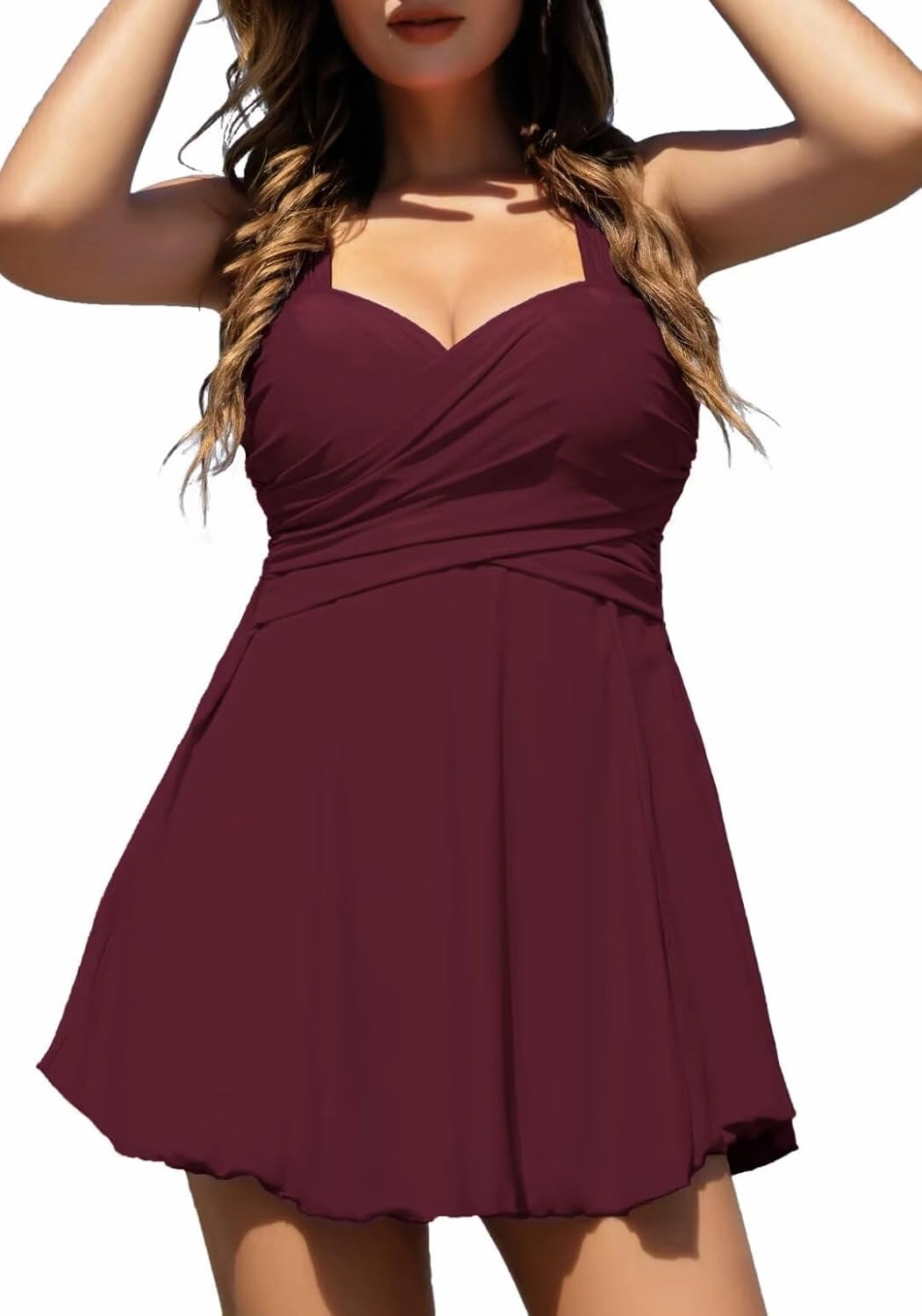 COCOPEAR Women's Elegant Crossover One Piece Swimdress Floral Skirted Swimsuit