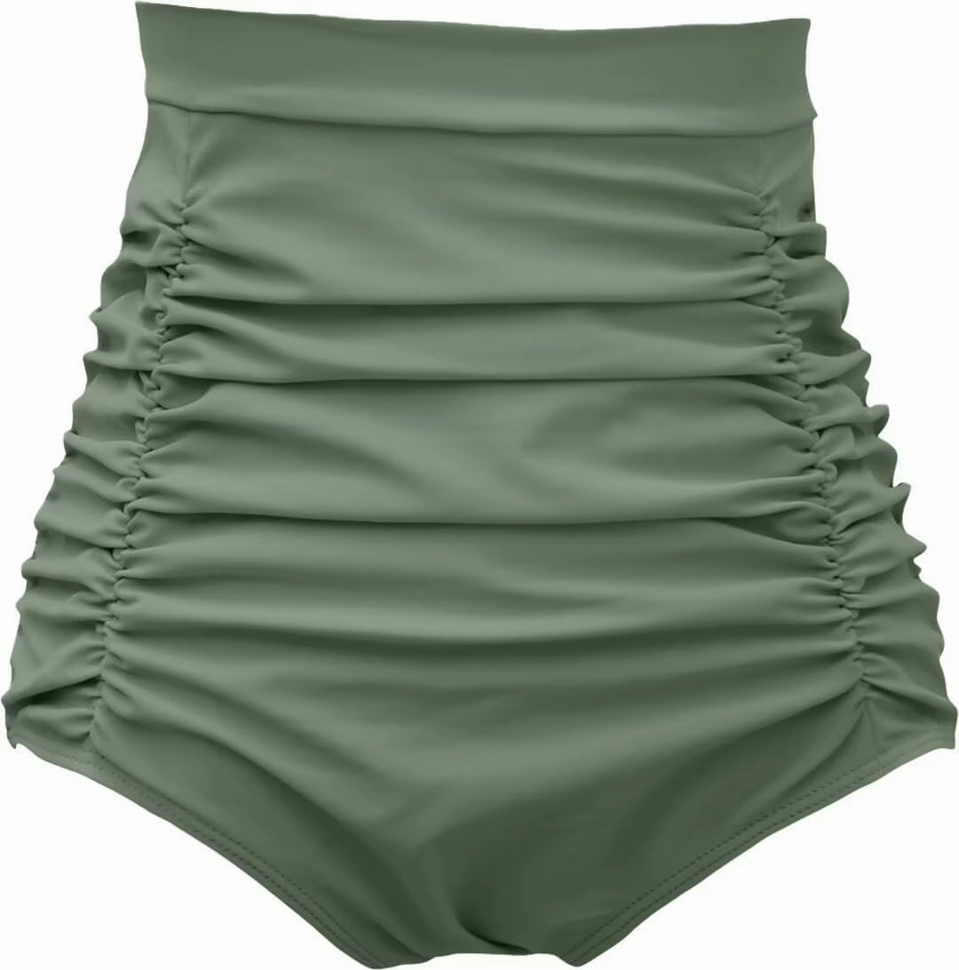 COCOPEAR Women's Ruched High Waisted Bikini Bottom Retro Vintage Swim Short Tankinis